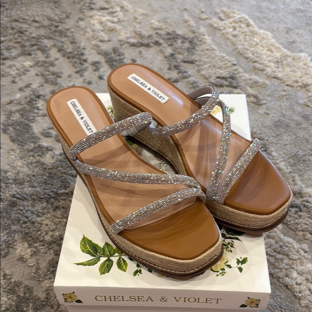 Chelsea & Violet Silver Strappy Wedge Sandals